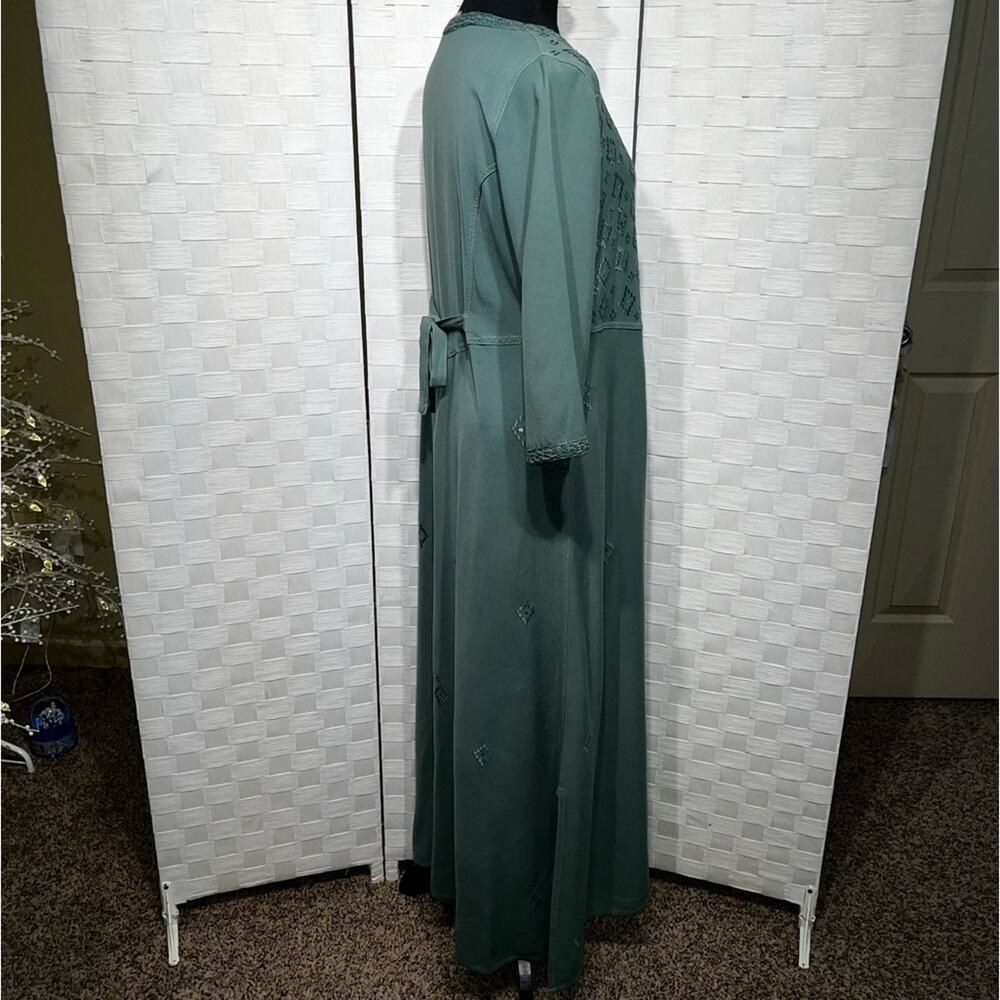 Soft Surroundings Womens Embroidered Sequin Kaftan Maxi Dress Size Small Green - Picture 2 of 11